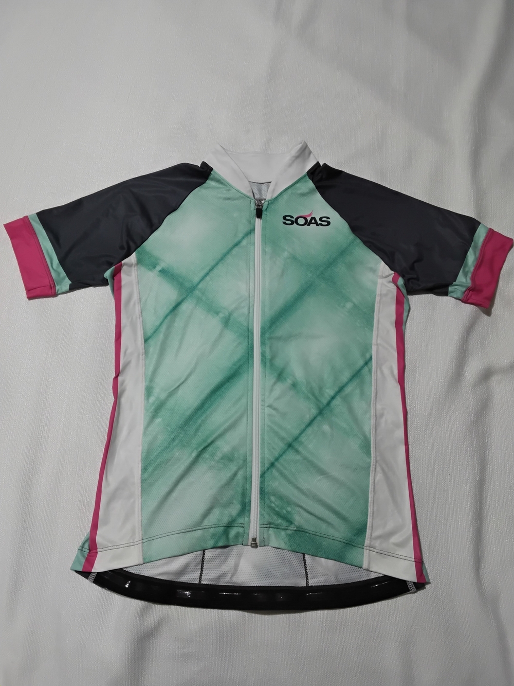 Soas Women's Mint Tie-Dye Cycling Jersey with Pink Accents Sz S.